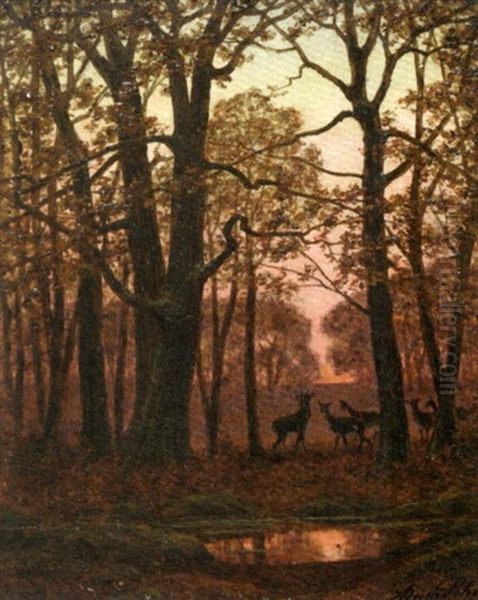 Biches En Sous-bois Oil Painting by Adrien Schulz