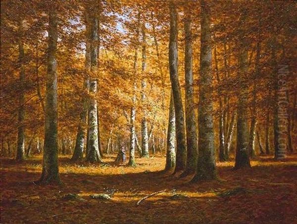 Herbstliches Waldinneres Oil Painting by Adrien Schulz