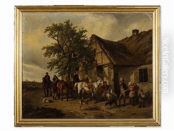 Hunting Party Oil Painting by Carl Friedrich Schulz