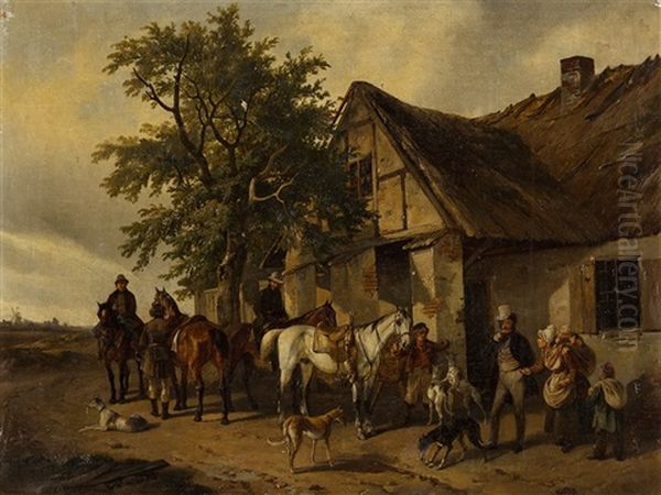 Hunting Party Oil Painting by Carl Friedrich Schulz