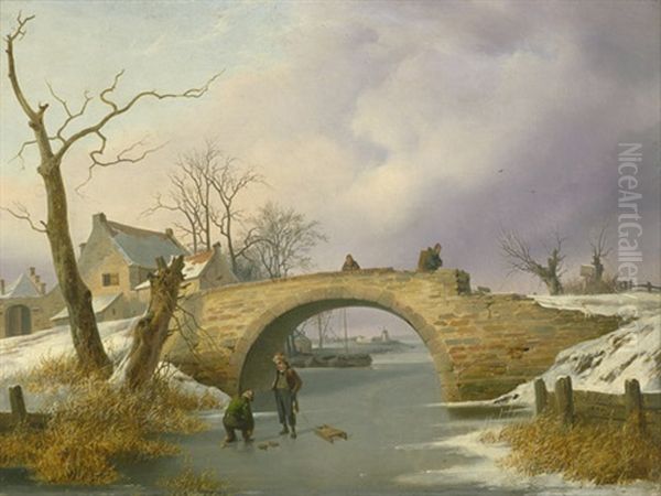 Wintervergnugen Bei Der Strengbrucke Bei Werder An Der Havel Oil Painting by Carl Friedrich Schulz