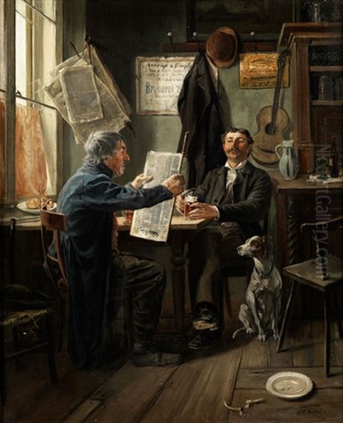 Zeitungslekture Am Biertisch Oil Painting by Carl Friedrich Schulz