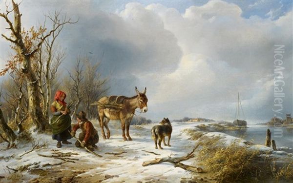 Kinder, Welche Holz Sammeln Oil Painting by Carl Friedrich Schulz