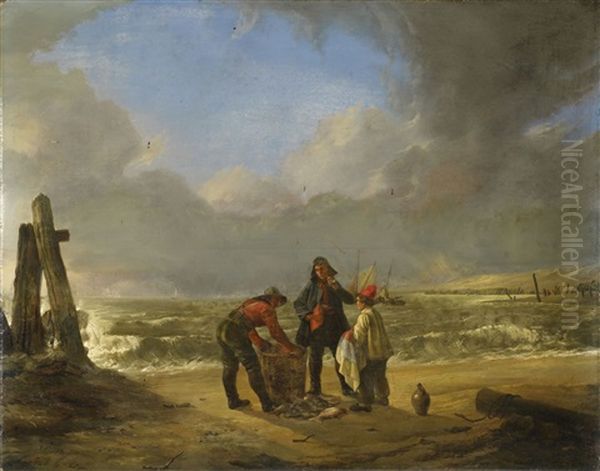 Fischer Am Strand Oil Painting by Carl Friedrich Schulz