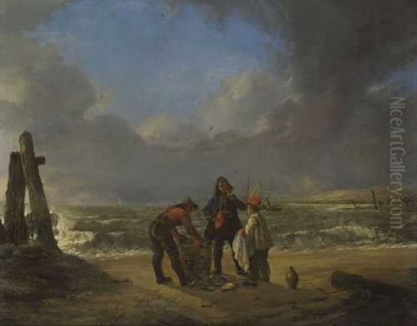 Fischer Am Strand Oil Painting by Carl Friedrich Schulz