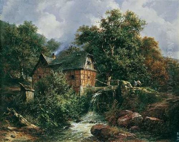 Waldlandschaft Mit Muhle Oil Painting by Carl Friedrich Schulz