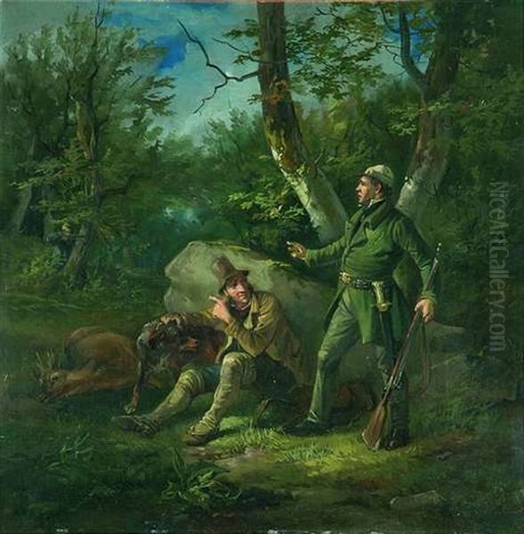 Zwei Wilderer Werden Von Einem Forster Uberrascht Oil Painting by Carl Friedrich Schulz