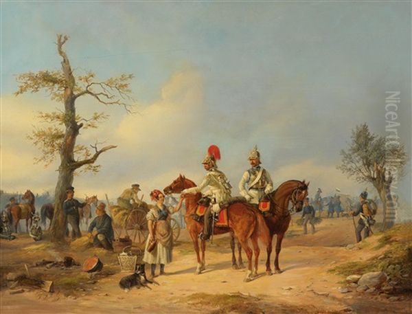 Marketenderin Und Preussische Kurassiere Oil Painting by Friedrich Schulz