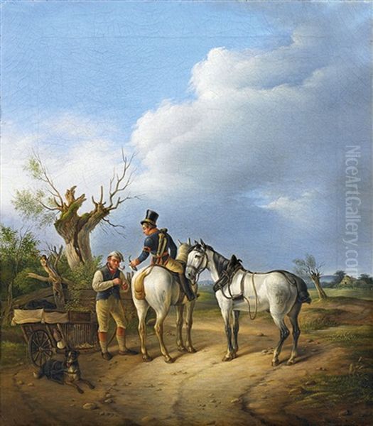 Preussischer Postillion Mit Geflugelhandler Oil Painting by Johann Heinrich Carl Schulz