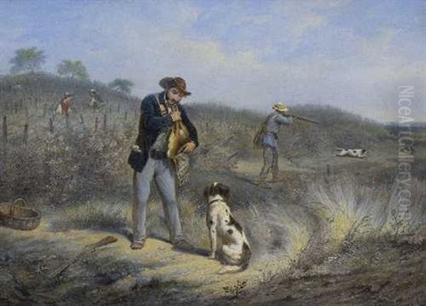 Bei Der Hasenjagd Oil Painting by Julius Carl Schulz