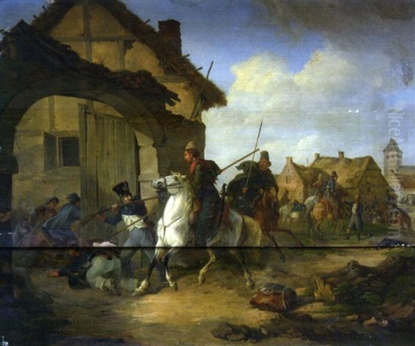 Escarmouche Dans Un Village Oil Painting by Julius Carl Schulz