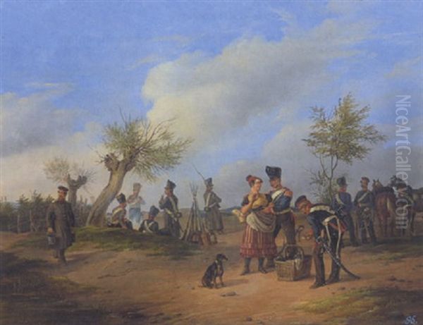 Feldlager Der Napoleonischen Zeit Oil Painting by Julius Carl Schulz