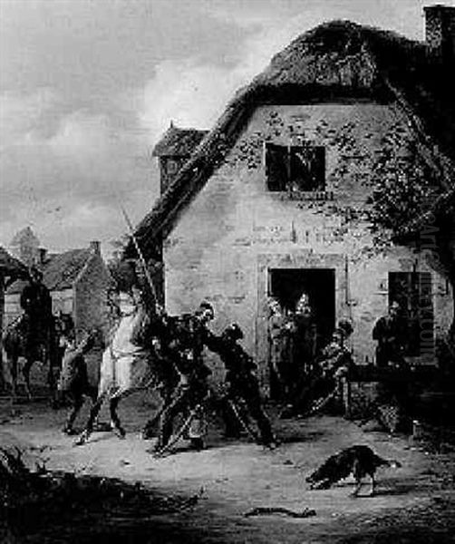 Soldaten Vor Einer Franzoesischen Taverne Oil Painting by Julius Carl Schulz