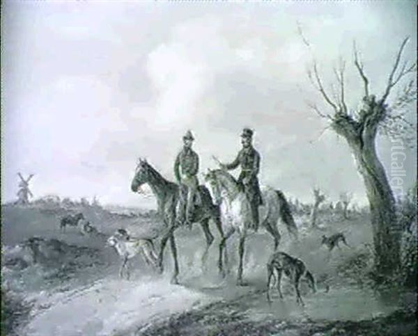 Graf Medem-stockmannshof (auf Schimmel) Mit Von Loewenstern-wolmarshof Oil Painting by Julius Carl Schulz