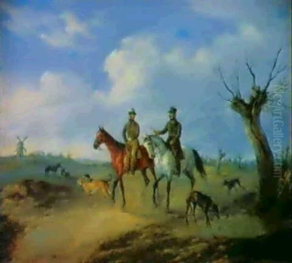 Graf Medem-stocksmannshof (auf Schimmel) Mit Von Loewensternwolmershof C. 1847 Oil Painting by Julius Carl Schulz