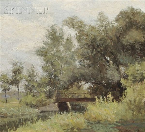 Summer Landscape With Footbridge Oil Painting by Walter Schulz