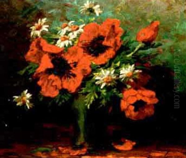 Poppies And Daisies Oil Painting by Wilhelm Schulz