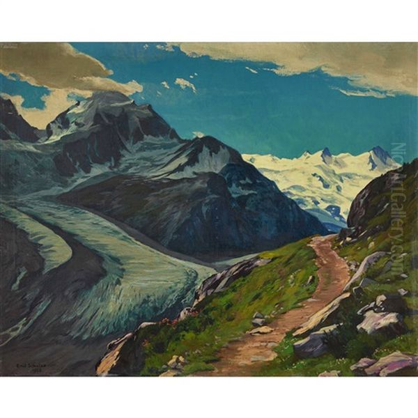 Tschiervagletscher Mit Berninagruppe Oil Painting by Emil Schulze