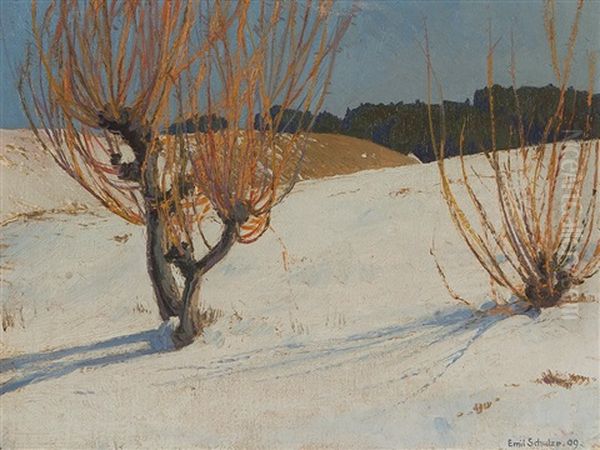 Pastures In Snow Oil Painting by Emil Schulze