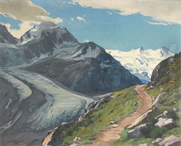 Tschiervagletscher Mit Berninagruppe Oil Painting by Emil Schulze