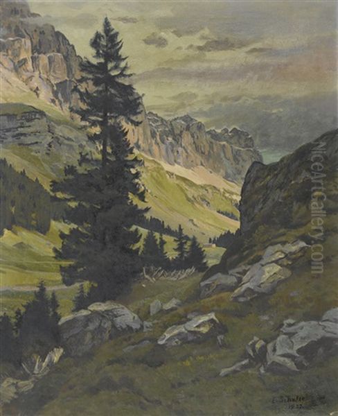 Urnerboden Mit Jagerstocke Oil Painting by Emil Schulze