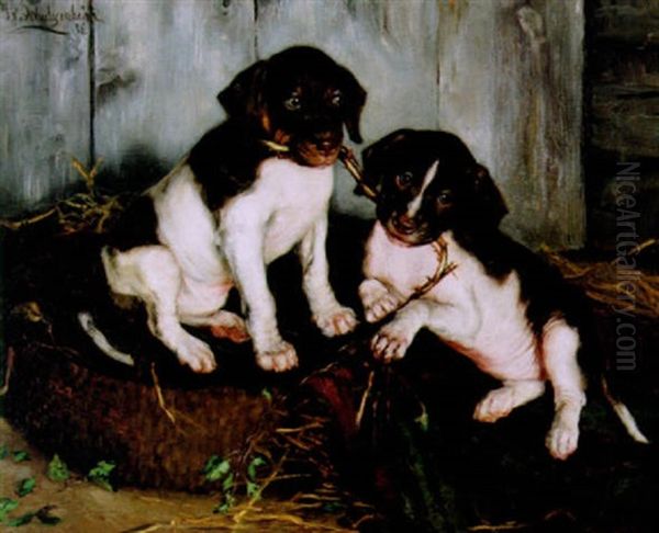 Hundvalpar Oil Painting by Ida Eleonora de Schulzenheim