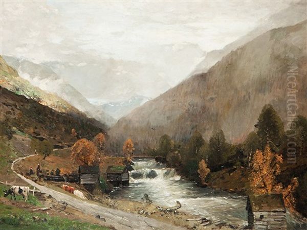 Mountain Scenery, Germany Oil Painting by Harald Peter William Schumacher