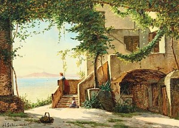 View Of Capri Overlooking The Vesuvius Oil Painting by Harald Peter William Schumacher