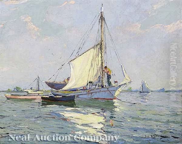 Sailboats On Galveston Bay Oil Painting by Paul Schumann