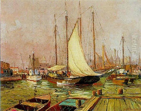 Fisching Smacks - Galveston Oil Painting by Paul Schumann