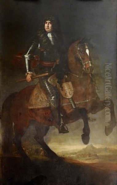 Portrait Equestre Du Roi De Sardaigne Victor Amedee Ii Oil Painting by Jacob van Schuppen