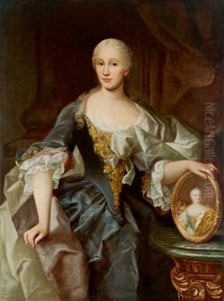 Bildnis Einer Dame, Ein Medaillon Der Kaiserin Maria Theresia Haltend Oil Painting by Jacob van Schuppen