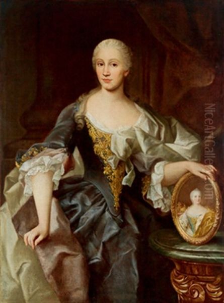 Bildnis Einer Dame, Ein Medaillon Der Kaiserin Maria Theresia Haltend Oil Painting by Jacob van Schuppen