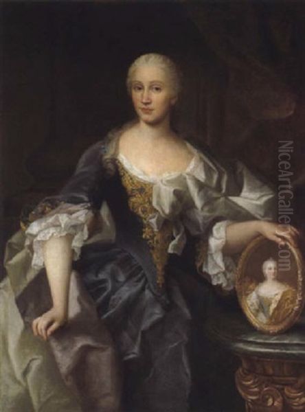 Bildnis Einer Dame, Ein Medallion Maria Theresia Haltend Oil Painting by Jacob van Schuppen