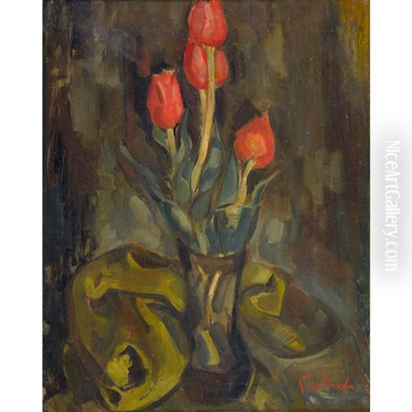 Stillleben Mit Tulpen Oil Painting by Johann Robert Schuerch