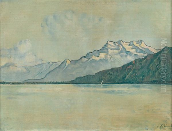 Der Genfersee Mit Den Dents Du Midi Oil Painting by Johann Robert Schuerch