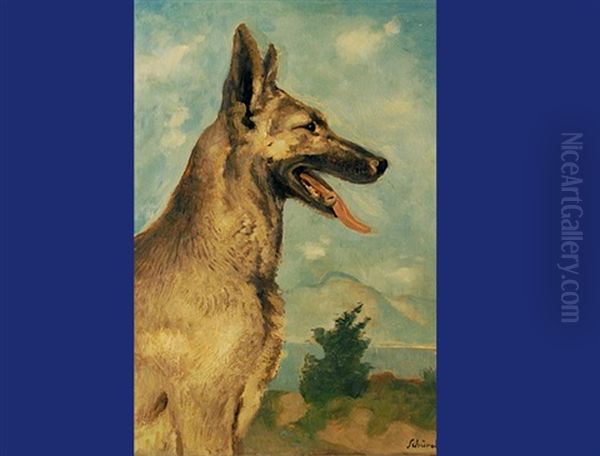 Sitting German Shepherd, Arlette Oil Painting by Johann Robert Schuerch