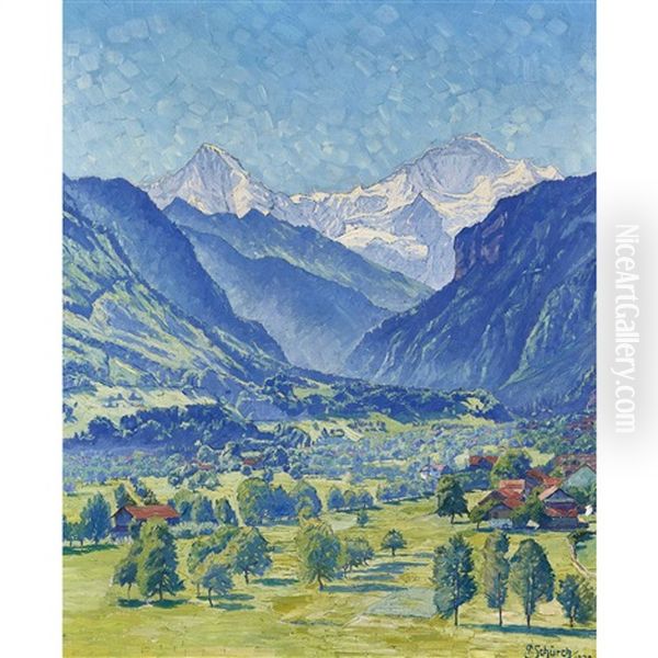 Sommerliches Tal Mit Monch Und Jungfrau Oil Painting by Paul Schuerch