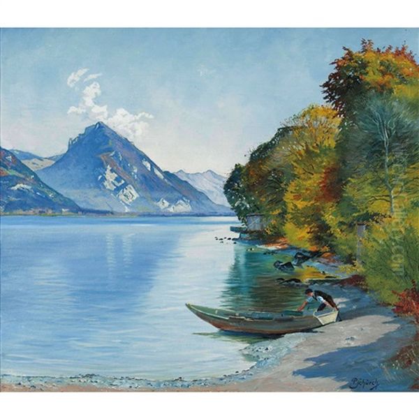 Thunersee Von Leissigen Aus Oil Painting by Paul Schuerch