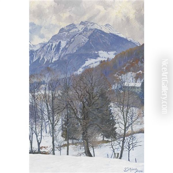 Winterlandschaft Im Gebirge Oil Painting by Paul Schuerch