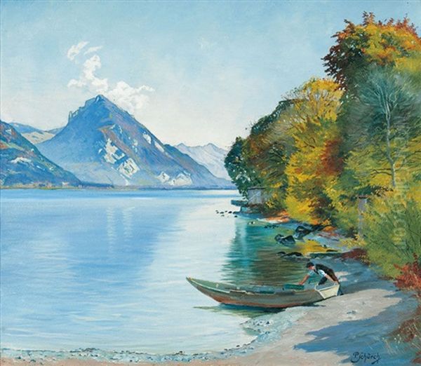 Thunersee Von Leissigen Aus Oil Painting by Paul Schuerch