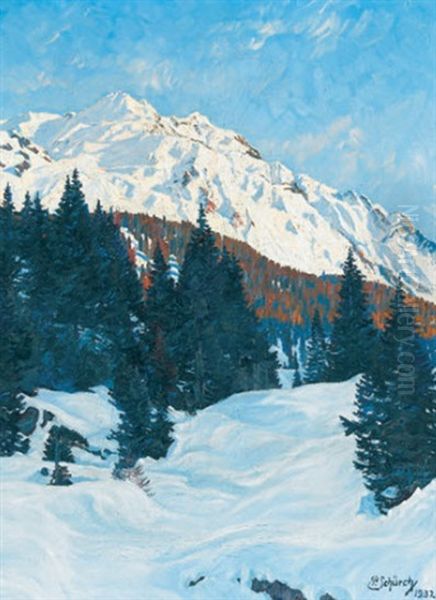 Engadiner Winterlandschaft Oil Painting by Paul Schuerch