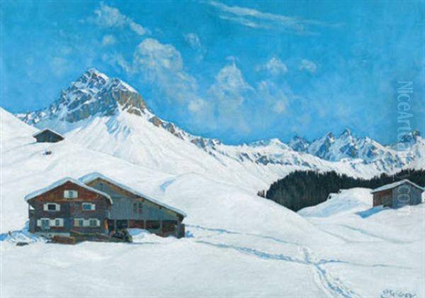 Bundner Winterlandschaft Mit Gampiflue Oil Painting by Paul Schuerch