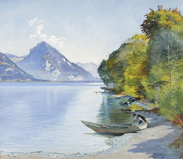 Thunersee Von Leissigen Aus Oil Painting by Paul Schuerch