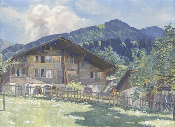 Bauernhaus Bei Leissigen Oil Painting by Paul Schuerch