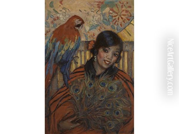 Woman With A Parrot Oil Painting by Donna N. Schuster