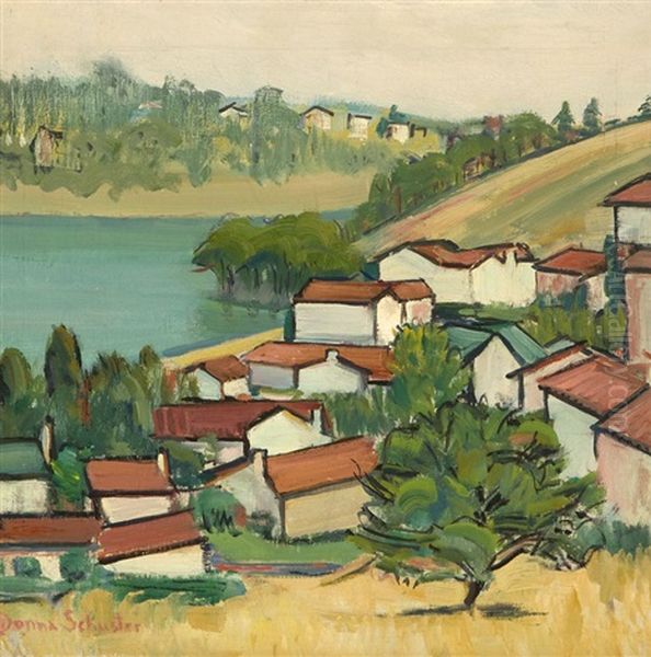 Los Feliz Overlooking The Lake Oil Painting by Donna N. Schuster