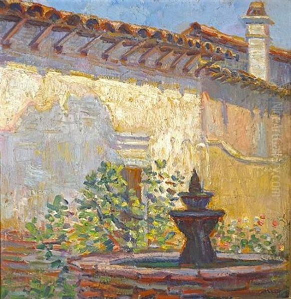 Mission Courtyard Oil Painting by Donna N. Schuster