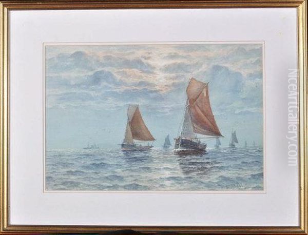 A Herring Fleet At Sea Oil Painting by William Thomas Nicholas Boyce