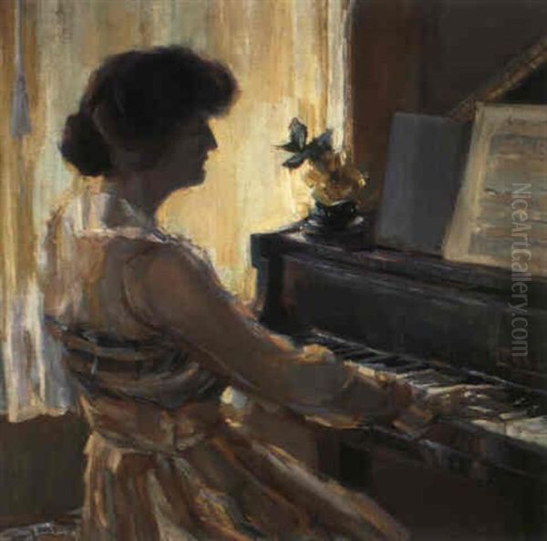 Miss Livingston At The Piano Oil Painting by Donna N. Schuster